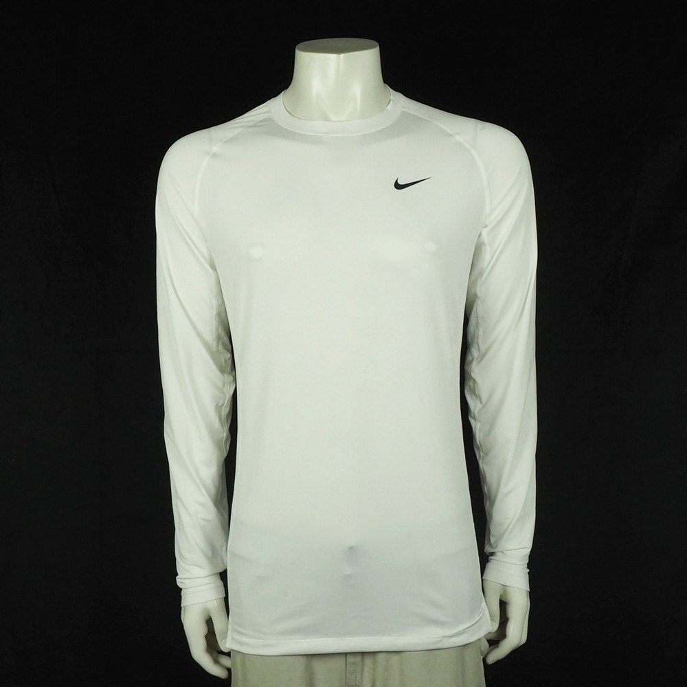 Nike Pro Dri-Fit Tight Fit Tee Shirt Mens XL White Crew Swoosh Training Workout